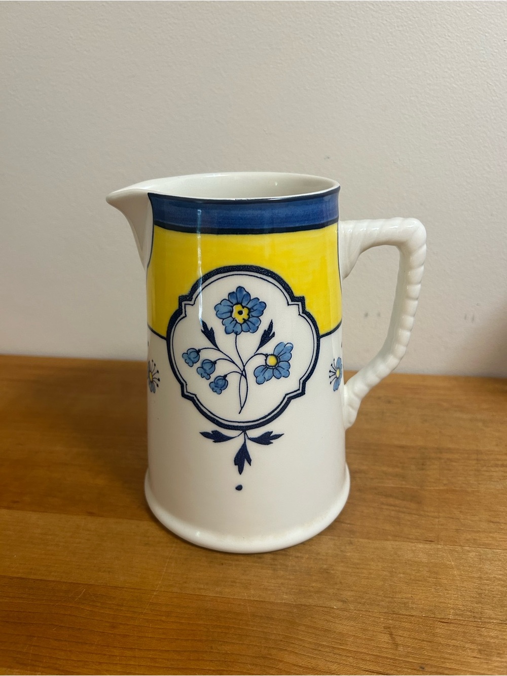 Tiffany & Co. Floral Ceramic Pitcher in Yellow and Blue